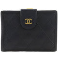 Chanel Bicolor CC Logo Caviar Leather Black Bifold Wallet