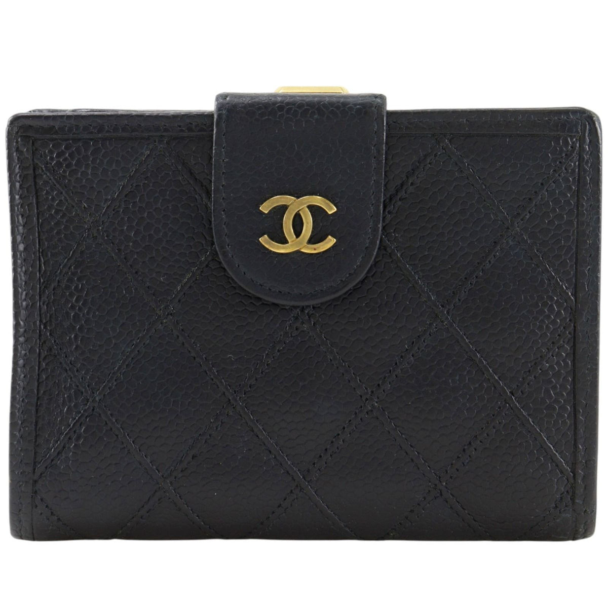 Chanel Bicolor CC Logo Caviar Leather Black Bifold Wallet