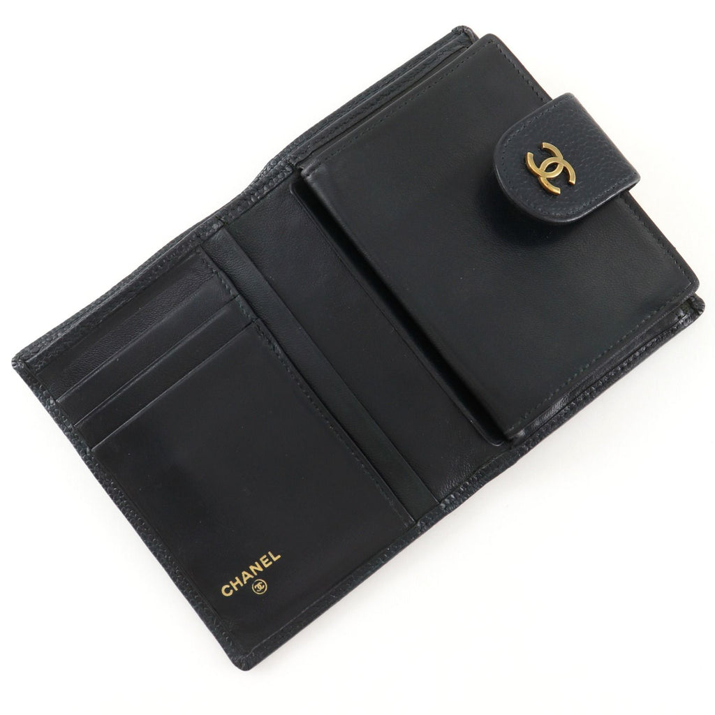 Chanel Bicolor CC Logo Caviar Leather Black Bifold Wallet — view 5