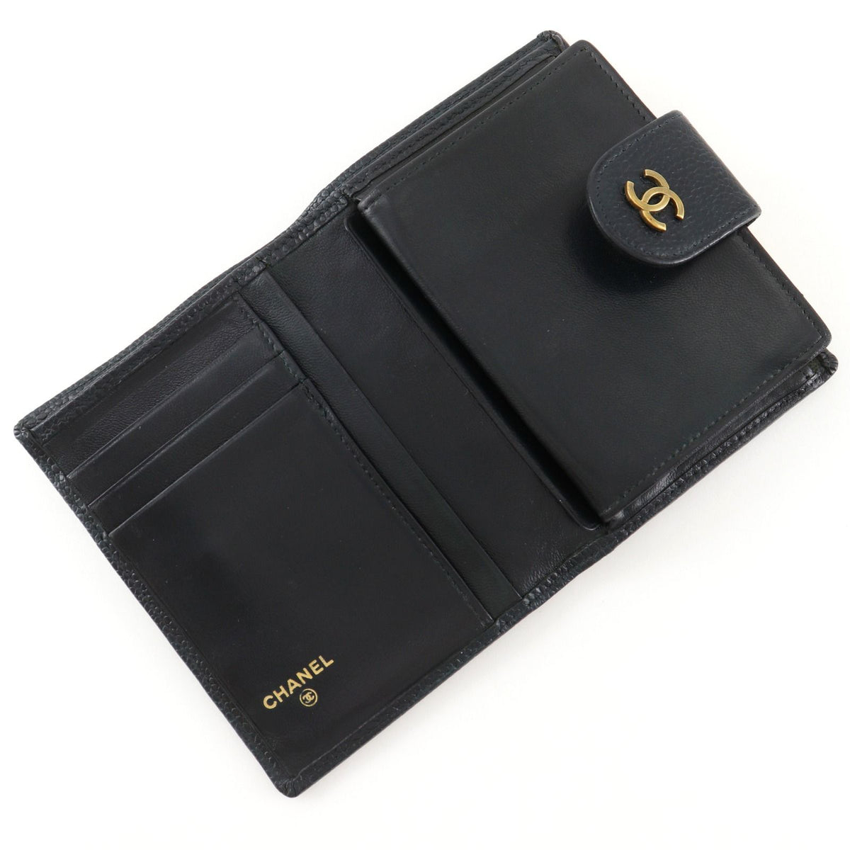 Chanel Bicolor CC Logo Caviar Leather Black Bifold Wallet — view 5