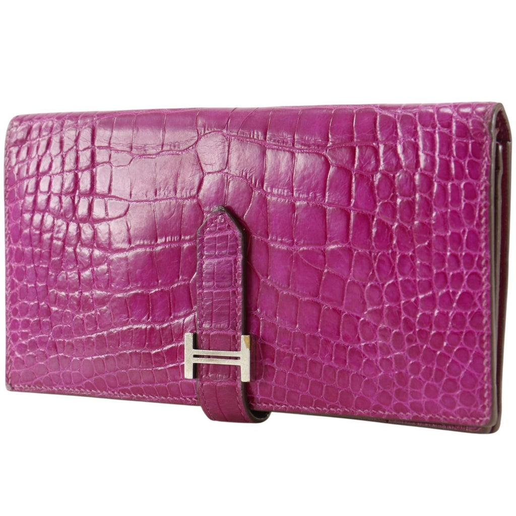 Hermes Bearn Soufflet Alligator Rose Scheherazade Pink Wallet — view 2