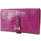 Hermes Bearn Soufflet Alligator Rose Scheherazade Pink Wallet — view 2