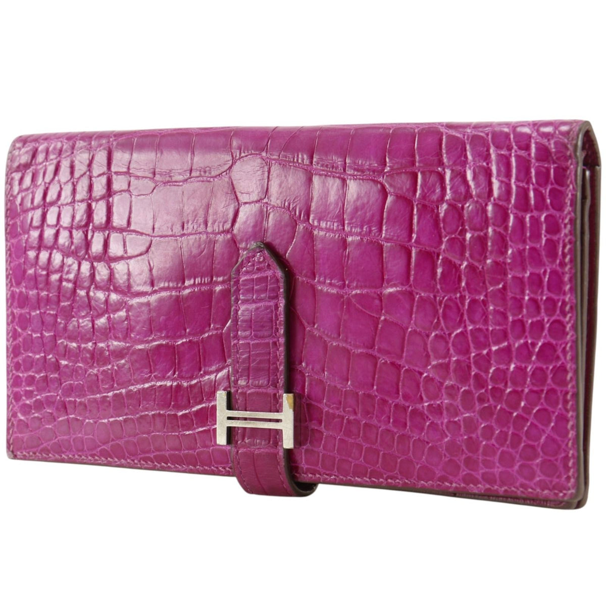 Hermes Bearn Soufflet Alligator Rose Scheherazade Pink Wallet — view 2