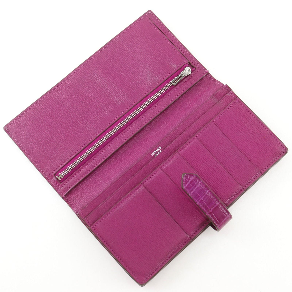 Hermes Bearn Soufflet Alligator Rose Scheherazade Pink Wallet — view 5
