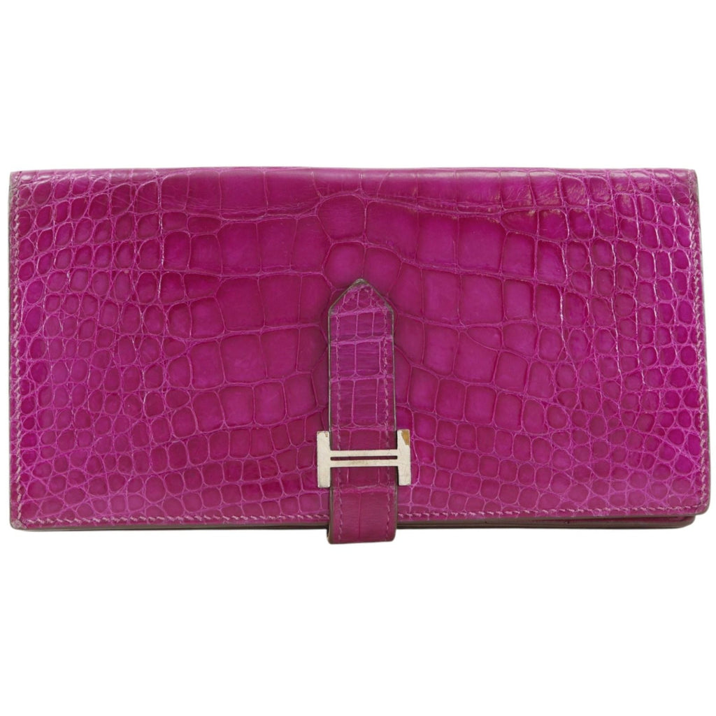 Hermes Bearn Soufflet Alligator Rose Scheherazade Pink Wallet