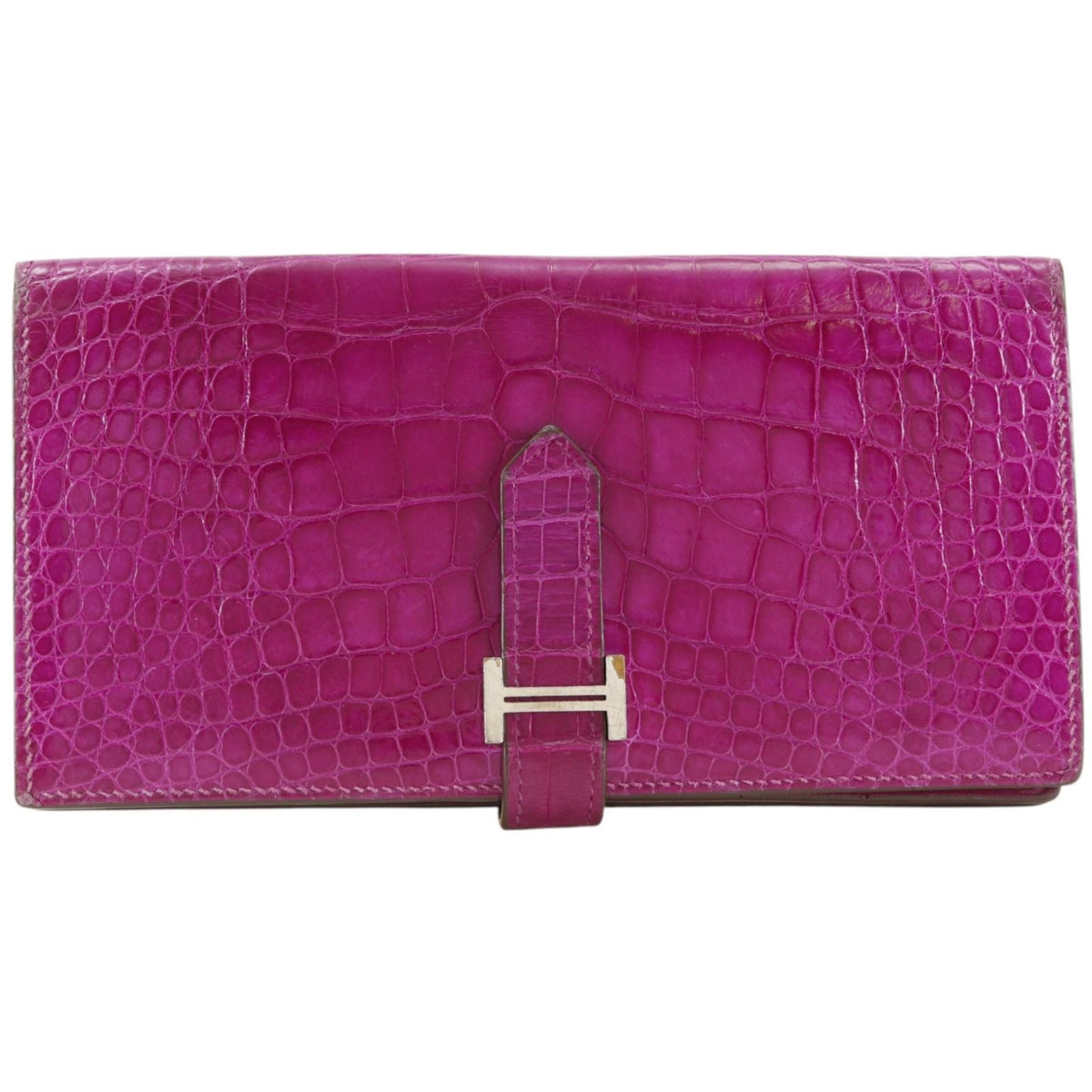 Hermes Bearn Soufflet Alligator Rose Scheherazade Pink Wallet