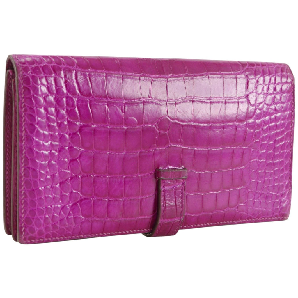 Hermes Bearn Soufflet Alligator Rose Scheherazade Pink Wallet — view 3