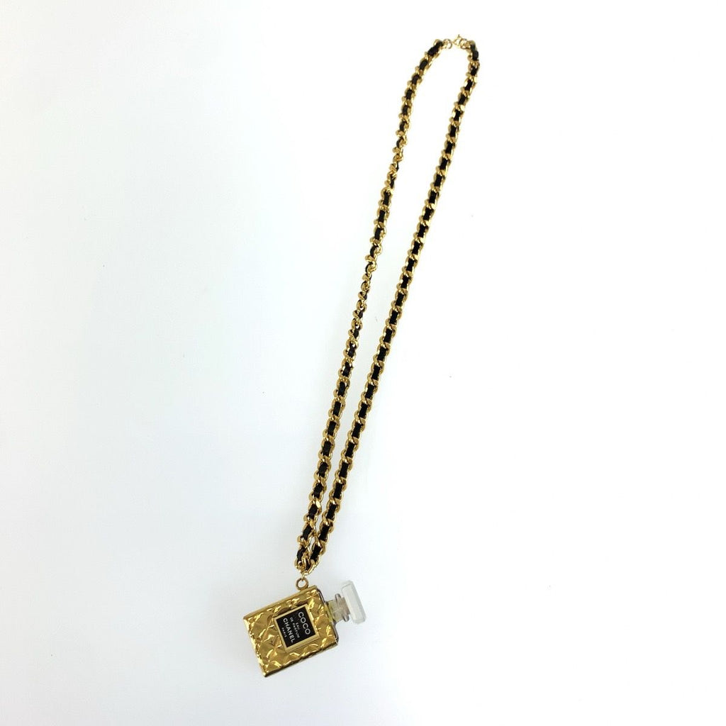 Chanel Perfume Bottle Gold Black Metal Plastic Necklace — view 3