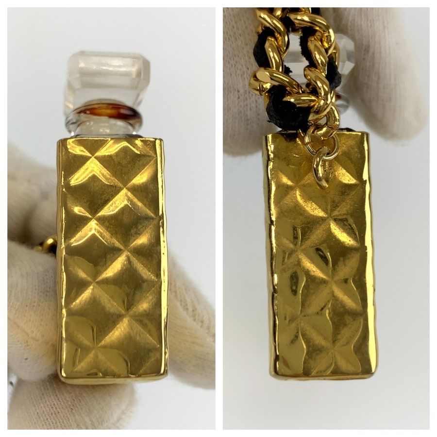 Chanel Perfume Bottle Gold Black Metal Plastic Necklace — view 6