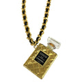 Chanel Perfume Bottle Gold Black Metal Plastic Necklace