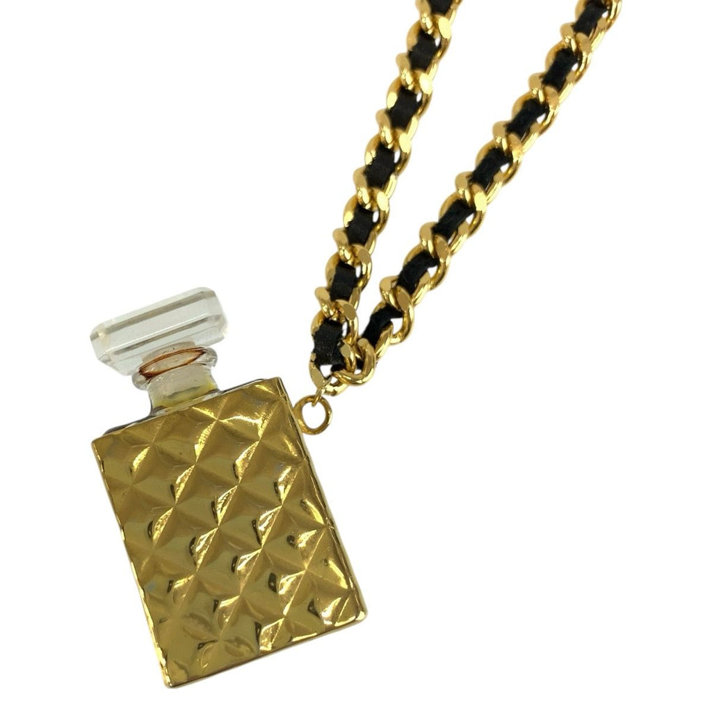 Chanel Perfume Bottle Gold Black Metal Plastic Necklace — view 2