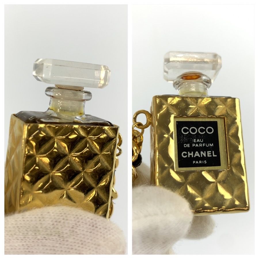 Chanel Perfume Bottle Gold Black Metal Plastic Necklace — view 5
