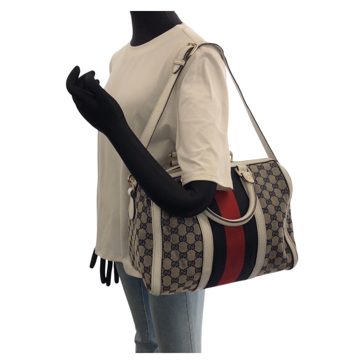 Gucci Sherry Line 2-Way Navy Multicolor GG Canvas Leather Shoulder Bag — view 7