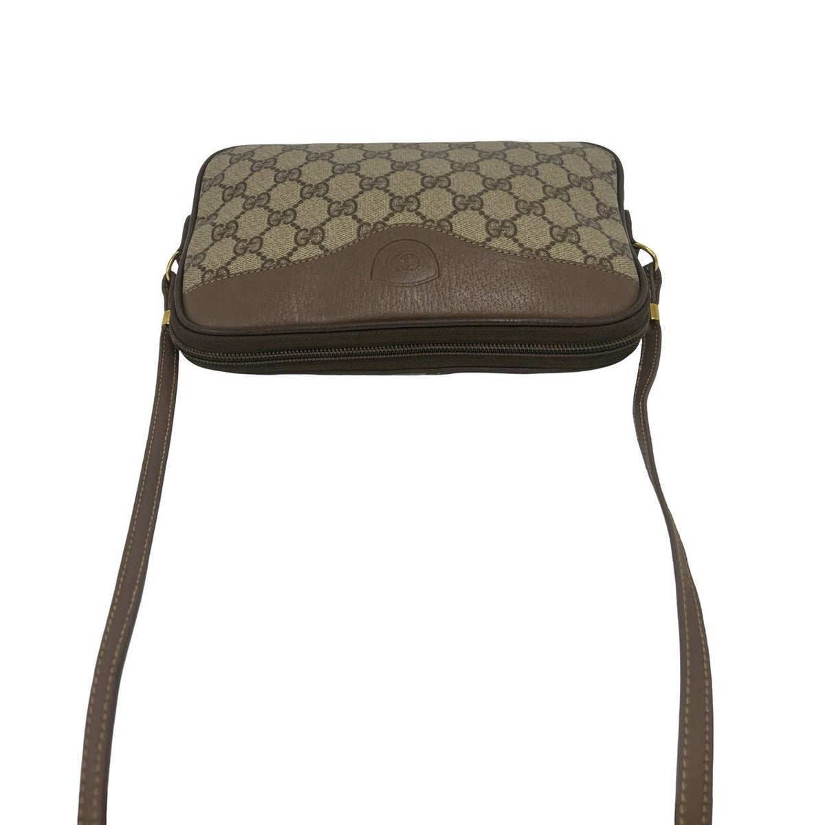 Gucci Vintage GG Pattern Logo Leather Shoulder Bag Pochette Crossbody Brown — view 4