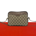 Gucci Vintage GG Pattern Logo Leather Shoulder Bag Pochette Crossbody Brown