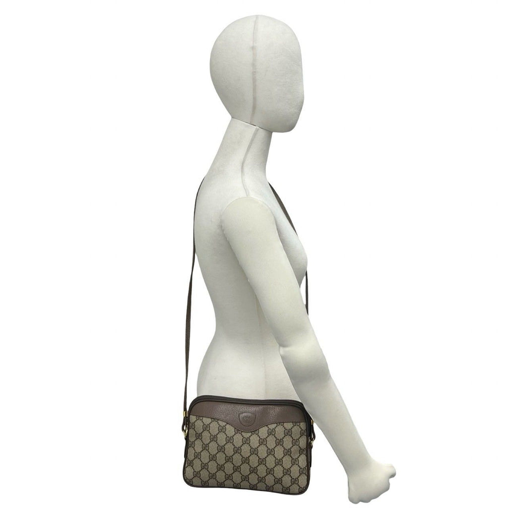 Gucci Vintage GG Pattern Logo Leather Shoulder Bag Pochette Crossbody Brown — view 2