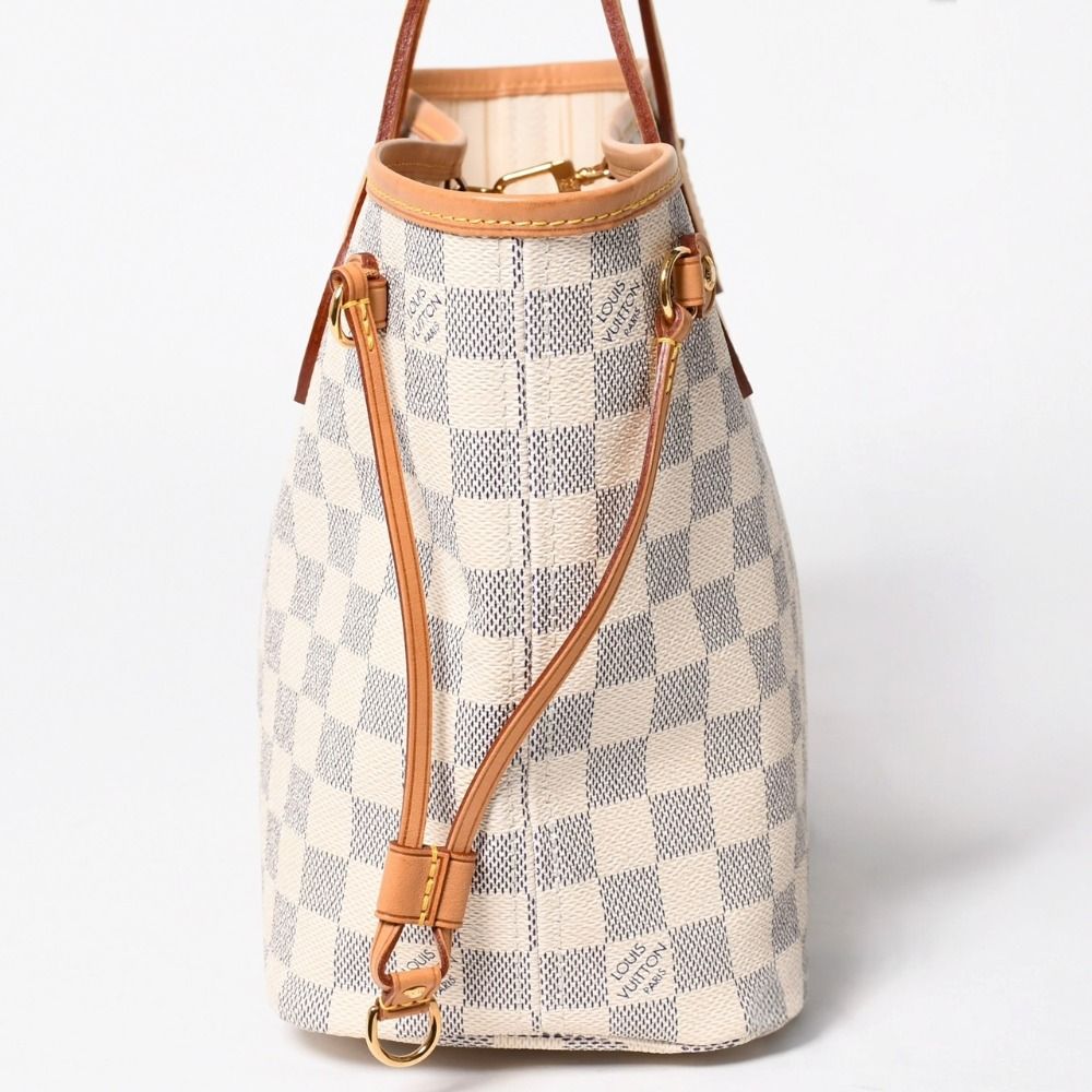 Louis Vuitton Neverfull PM Tote Bag Damier Azur Canvas White Gold — view 4