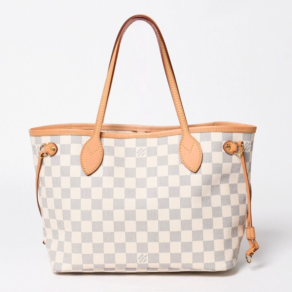 Louis Vuitton Neverfull PM Tote Bag Damier Azur Canvas White Gold