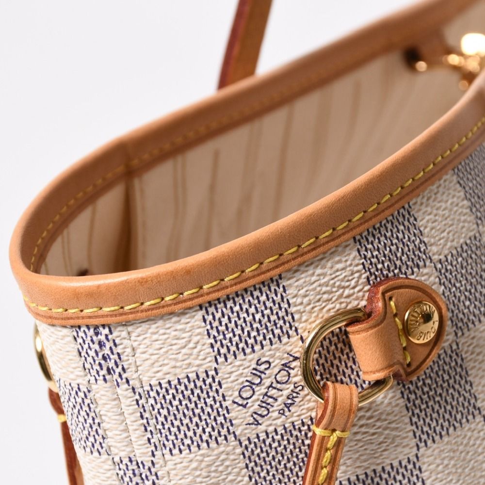 Louis Vuitton Neverfull PM Tote Bag Damier Azur Canvas White Gold — view 8