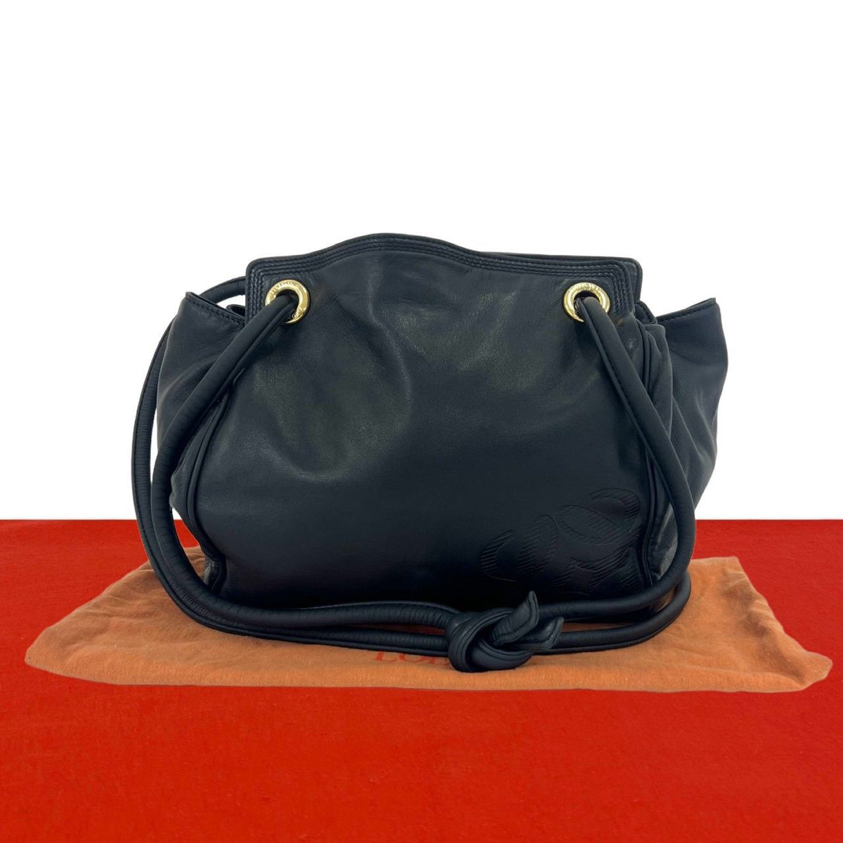 Loewe Vintage Anagram Logo Nappa Leather Tote Shoulder Bag Navy