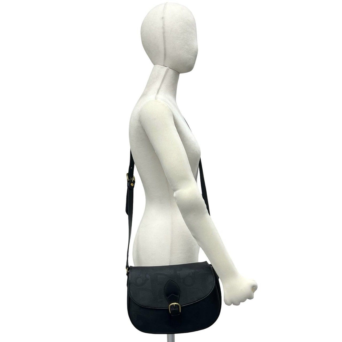 Dior Vintage Logo All Over Print Leather Shoulder Bag Cross Black — view 2