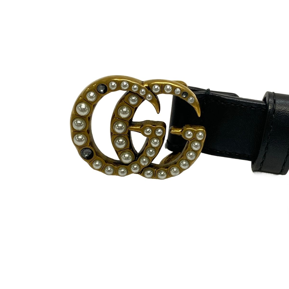 Gucci Belt 80 32 Black Gold Faux Pearl Leather — view 3