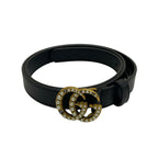 Gucci Belt 80 32 Black Gold Faux Pearl Leather