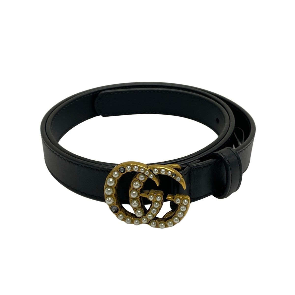 Gucci Belt 80 32 Black Gold Faux Pearl Leather
