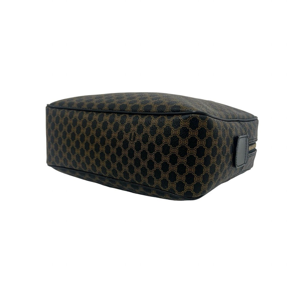 Celine Vintage Macadam Blason Pattern Leather Mini Boston Bag Black Brown — view 8