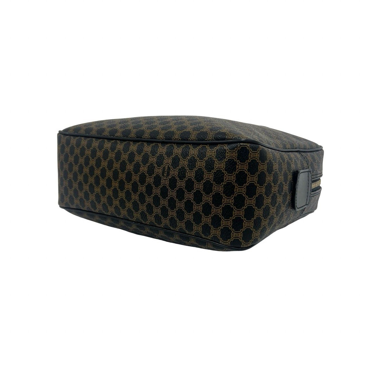 Celine Vintage Macadam Blason Pattern Leather Mini Boston Bag Black Brown — view 8