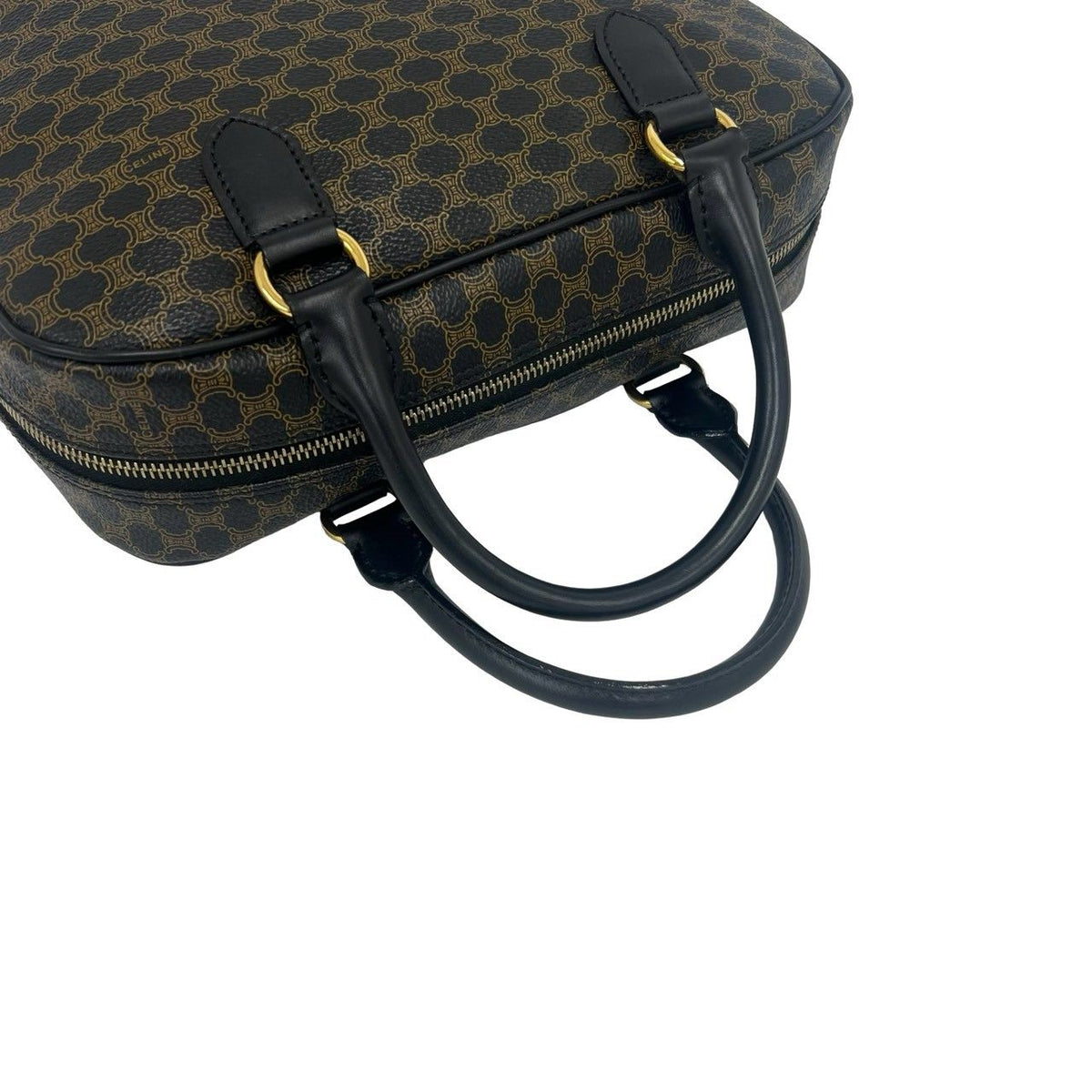 Celine Vintage Macadam Blason Pattern Leather Mini Boston Bag Black Brown — view 4
