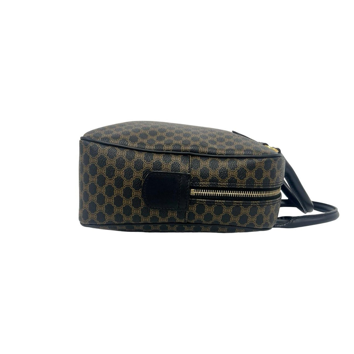 Celine Vintage Macadam Blason Pattern Leather Mini Boston Bag Black Brown — view 6