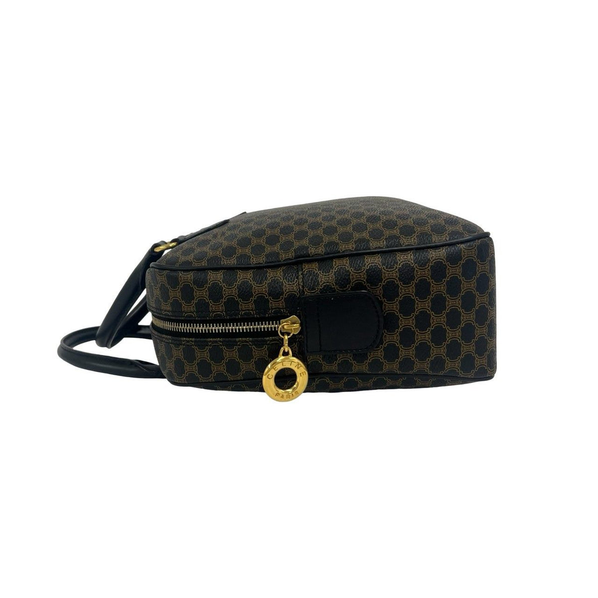 Celine Vintage Macadam Blason Pattern Leather Mini Boston Bag Black Brown — view 5