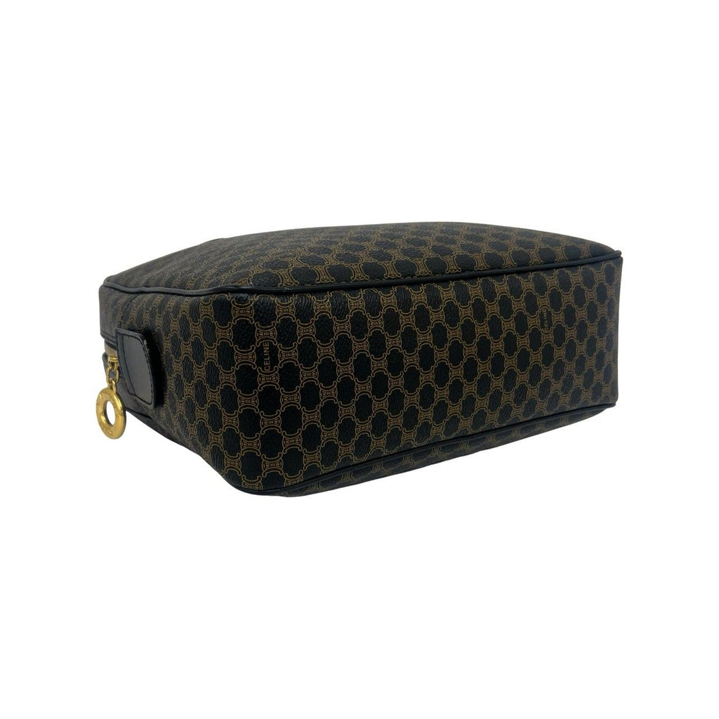 Celine Vintage Macadam Blason Pattern Leather Mini Boston Bag Black Brown — view 7