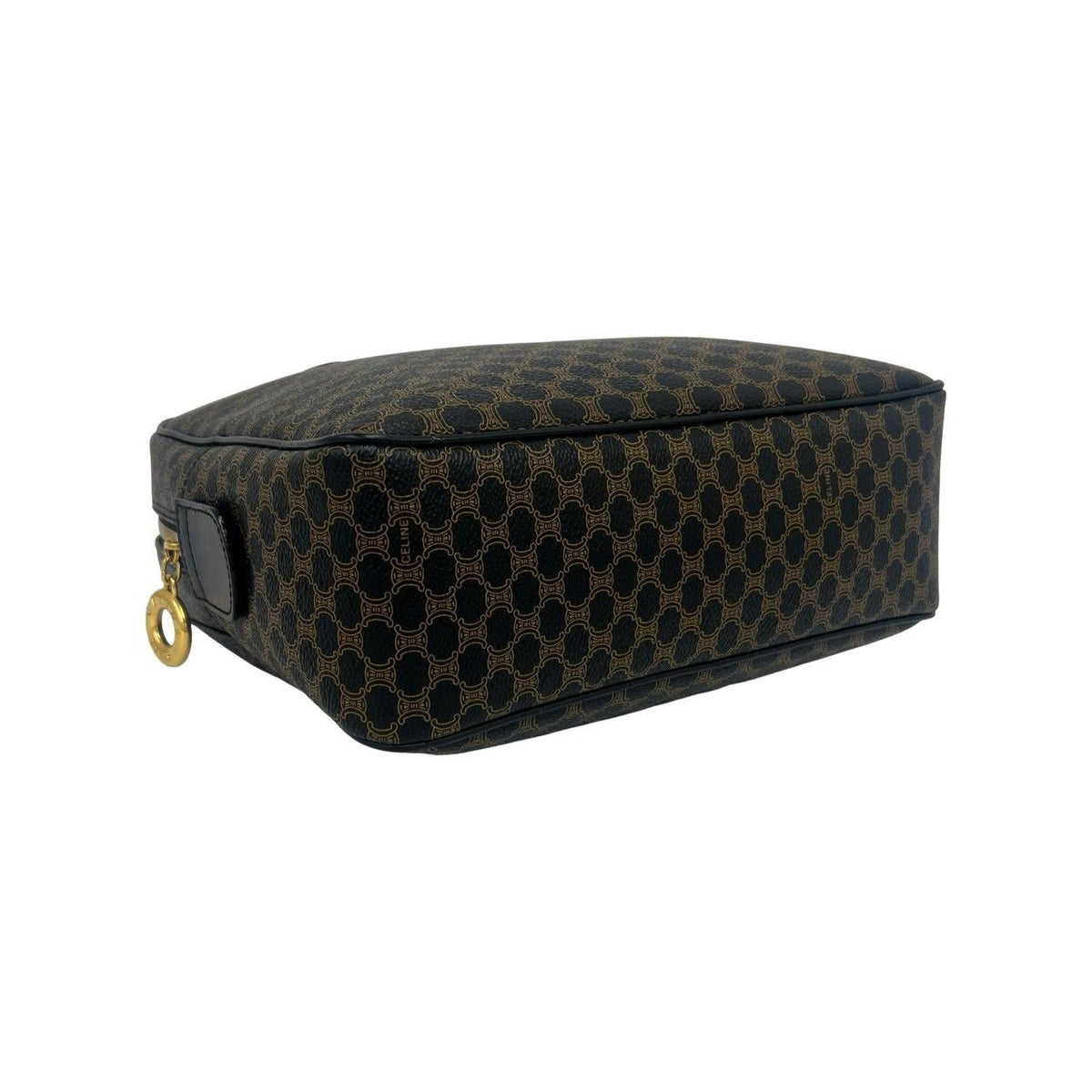 Celine Vintage Macadam Blason Pattern Leather Mini Boston Bag Black Brown — view 7