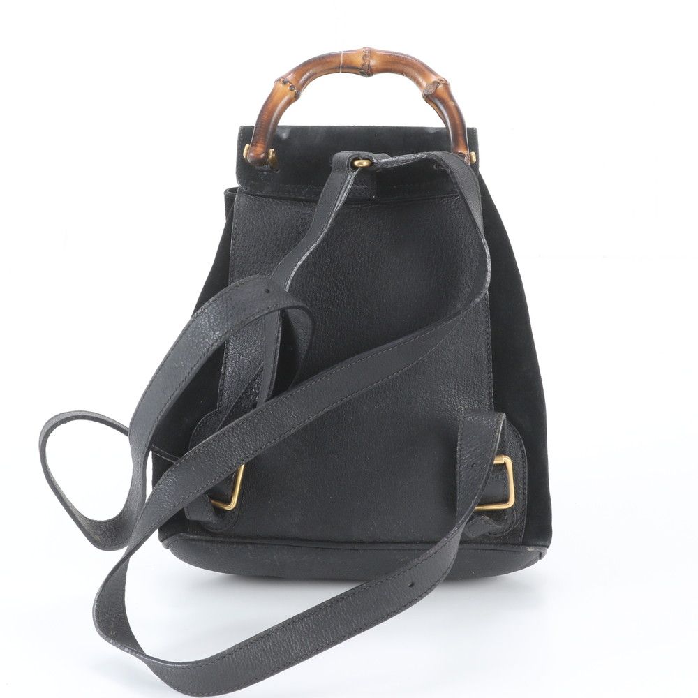 Gucci Vintage Bamboo Leather Backpack Shoulder Bag Black — view 2
