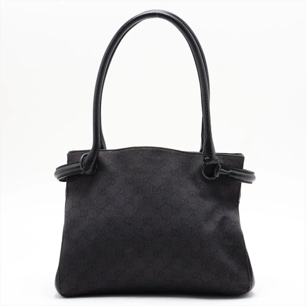 Gucci GG Canvas Leather Shoulder Bag Hand Tote Black