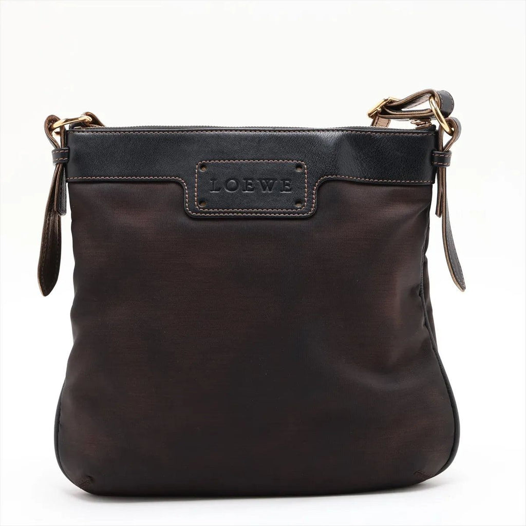 Loewe Anagram Leather Nylon Shoulder Bag Crossbody Brown — view 2