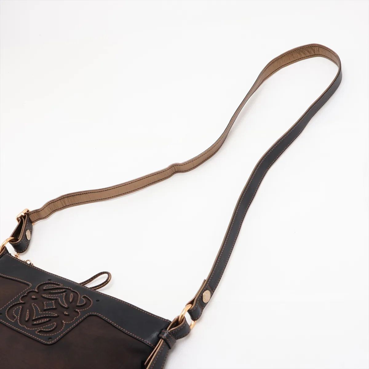 Loewe Anagram Leather Nylon Shoulder Bag Crossbody Brown — view 5
