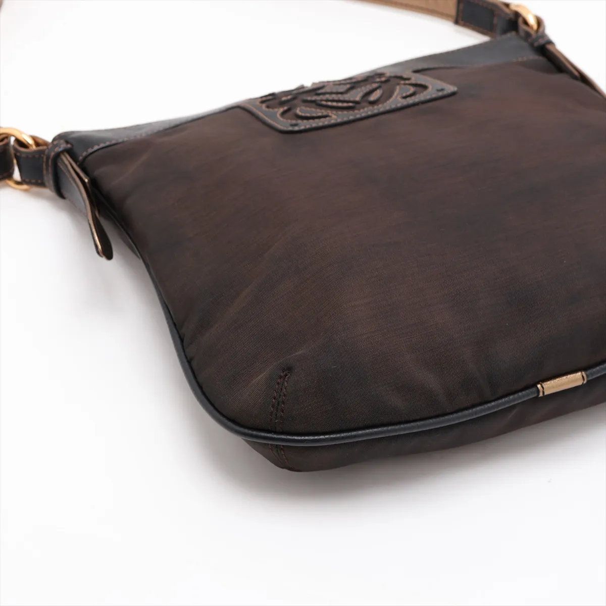 Loewe Anagram Leather Nylon Shoulder Bag Crossbody Brown — view 4
