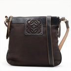 Loewe Anagram Leather Nylon Shoulder Bag Crossbody Brown