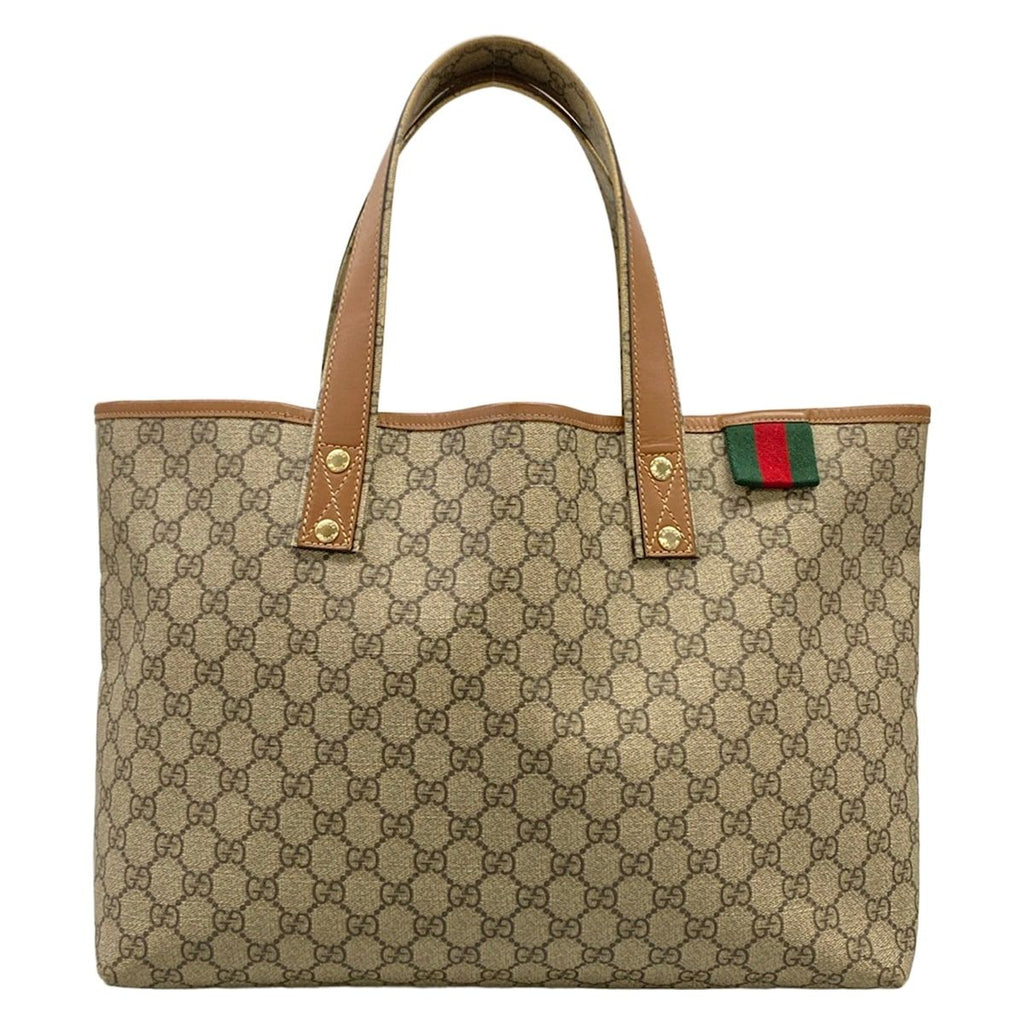 Gucci Tote Bag GG Plus Supreme Sherry Gray Beige Dark Multi Leather