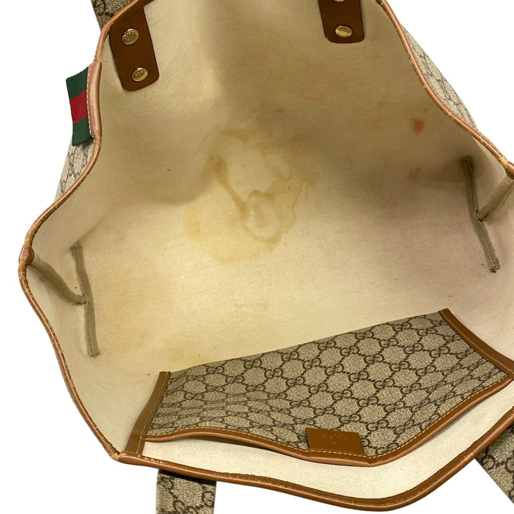 Gucci Tote Bag GG Plus Supreme Sherry Gray Beige Dark Multi Leather — view 7