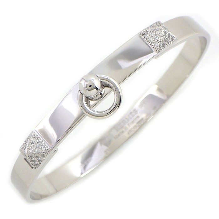 Hermes Bracelet Collier de Chien Pyramid Medor Studs Diamond Total 18k White