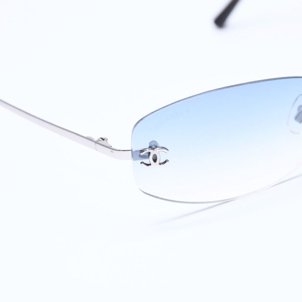 Chanel Rimless Sunglasses Eyewear CC Logo Blue Silver — view 7