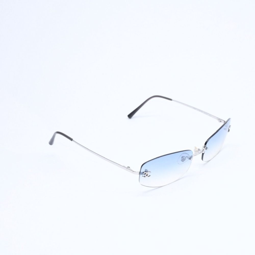 Chanel Rimless Sunglasses Eyewear CC Logo Blue Silver — view 3