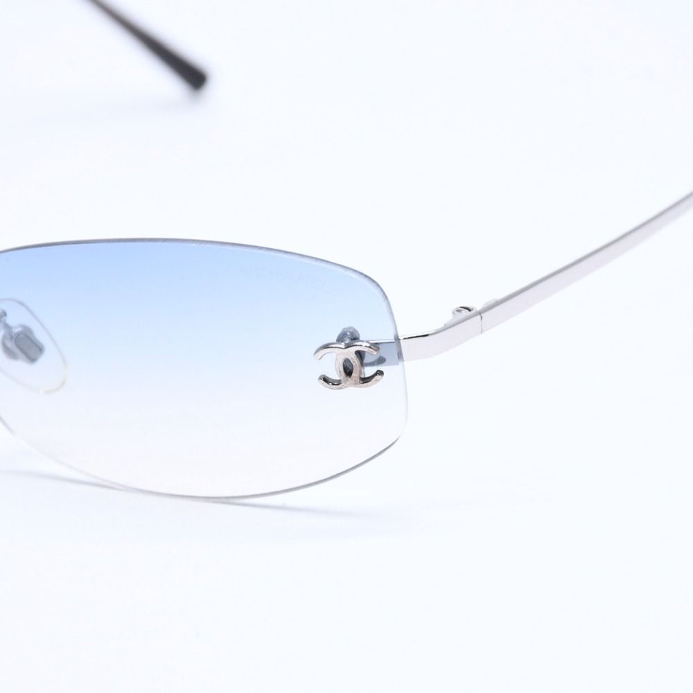 Chanel Rimless Sunglasses Eyewear CC Logo Blue Silver — view 6