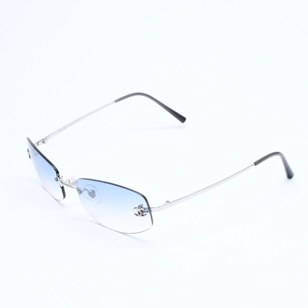 Chanel Rimless Sunglasses Eyewear CC Logo Blue Silver — view 2
