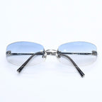Chanel Rimless Sunglasses Eyewear CC Logo Blue Silver