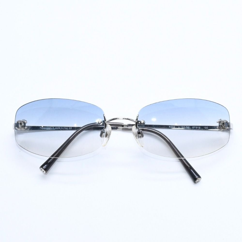 Chanel Rimless Sunglasses Eyewear CC Logo Blue Silver